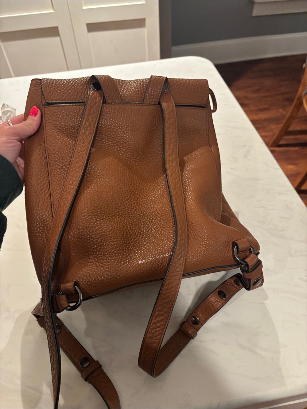 Brown Pebbled Leather Backpack Purse - Picture 4 of 7